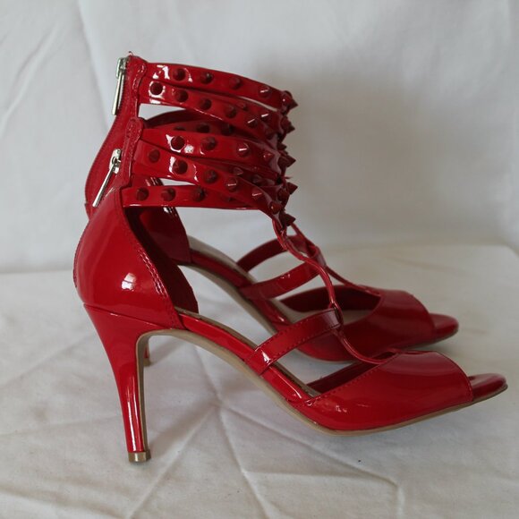 gloss red strappy heels. 6.5 US 4 inch heel - Picture 3 of 5